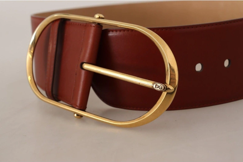 Leather Belt Oval Buckle Women - Brown