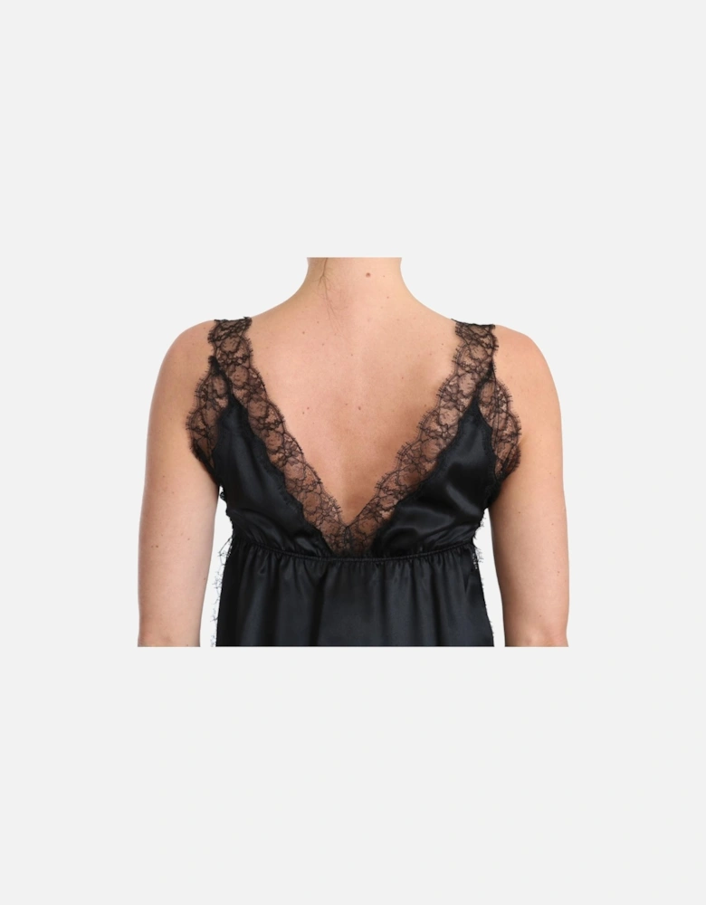 Dolce Gabbana Silk Lace Trim VNeck Top Women - Black Dresses