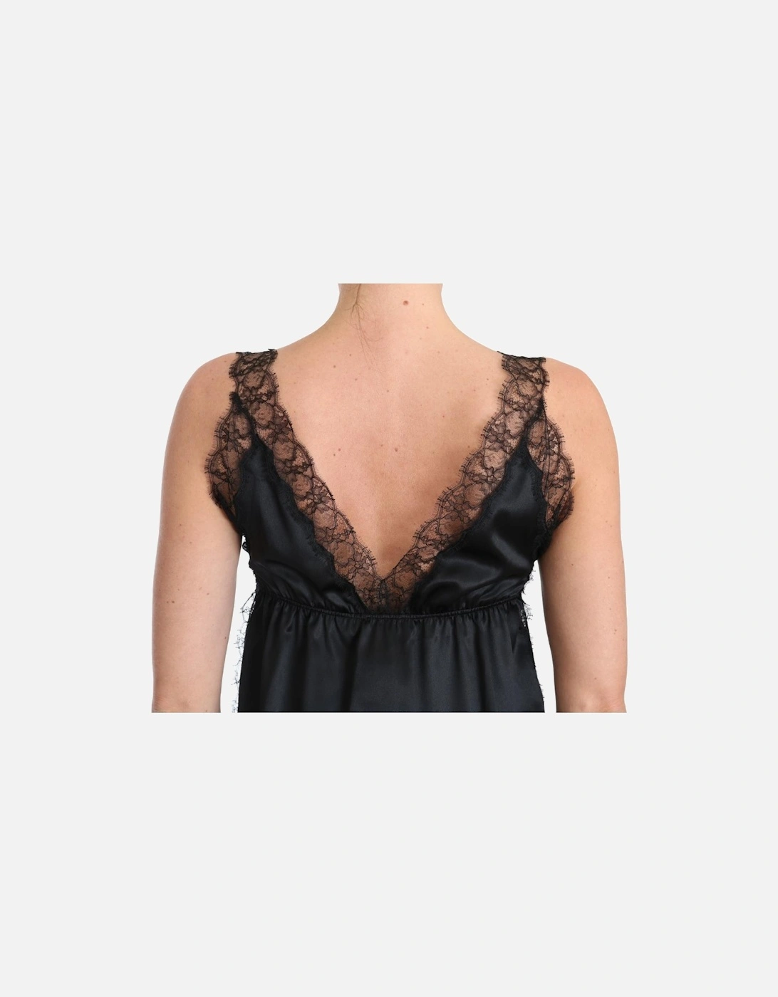 Dolce Gabbana Silk Lace Trim VNeck Top Women - Black Dresses