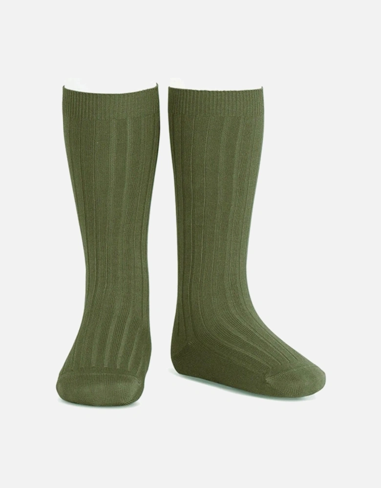 Green Ribbed Knee Socks