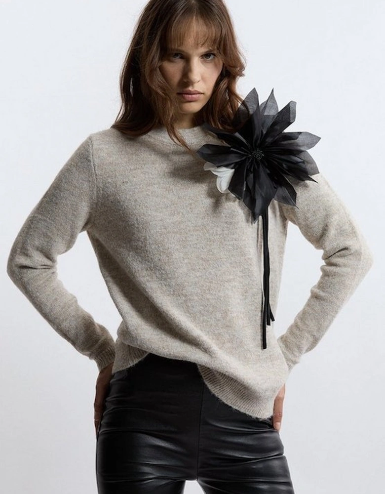 Wool Blend Cosy Knit Floral Applique Jumper