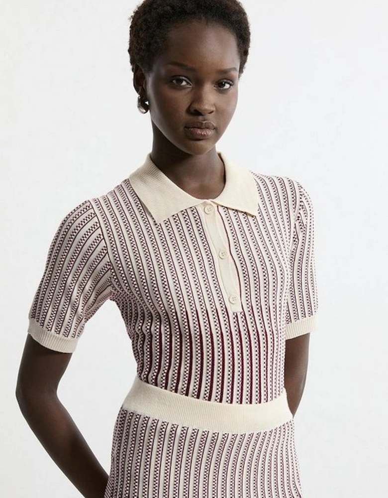 Viscose Blend Jacquard Knit Polo Top