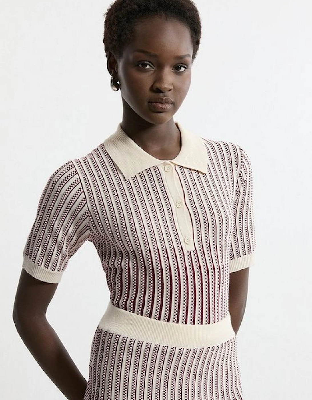 Viscose Blend Jacquard Knit Polo Top, 5 of 4