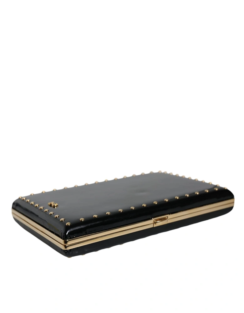 Miniature Leather Clutch with Gold Detailing Women - Black Clutch Bags