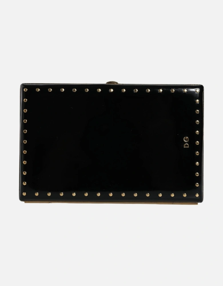 Miniature Leather Clutch with Gold Detailing Women - Black Clutch Bags