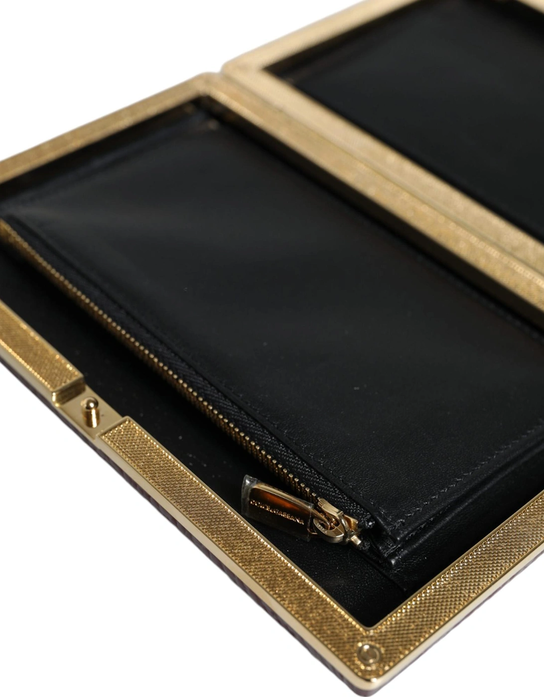 Dolce & Gabbana Women's Red Miniature Leather Clutch With Gold Detailing - Maroon Clutch - Size: One Size