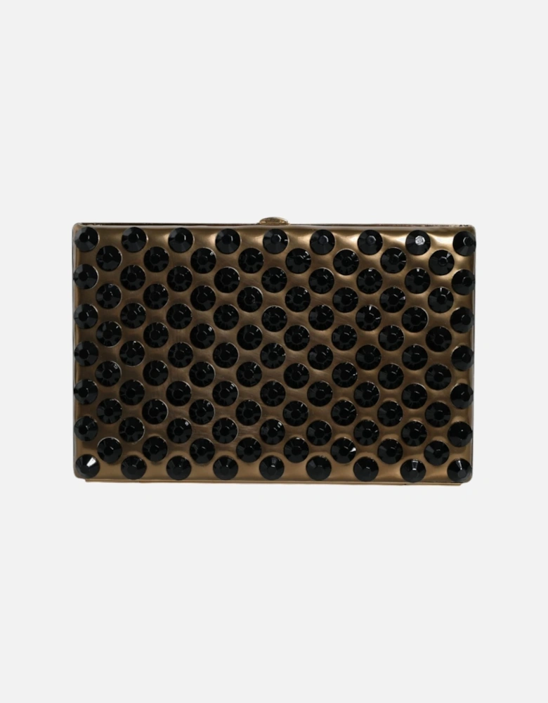 Miniature Leather Clutch with Black Crystal Detailing Women - Gold