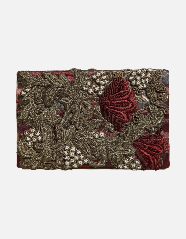 Velvet Miniature Clutch Purse with Gold Detailing Women - Maroon