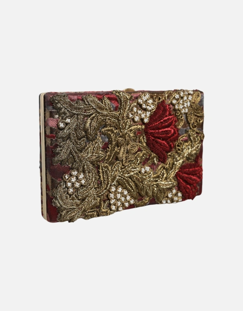 Velvet Miniature Clutch Purse with Gold Detailing Women - Maroon