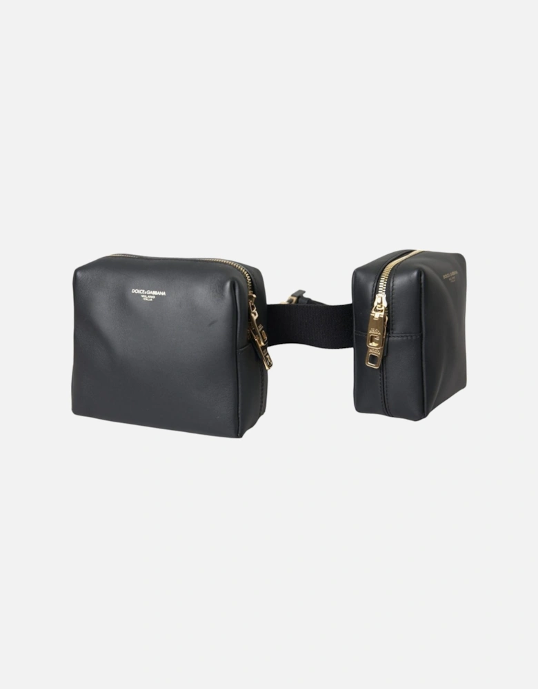 Leather Waist Fanny Pack with Gold Metal Detailing and Logo Details