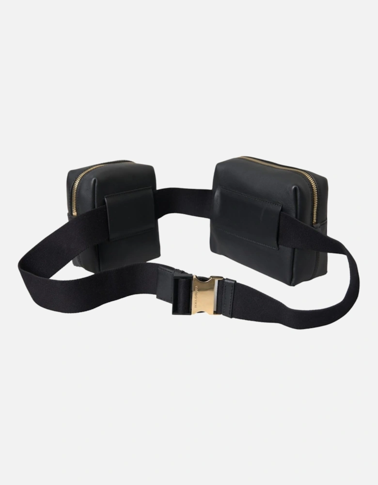 Leather Waist Fanny Pack with Gold Metal Detailing and Logo Details