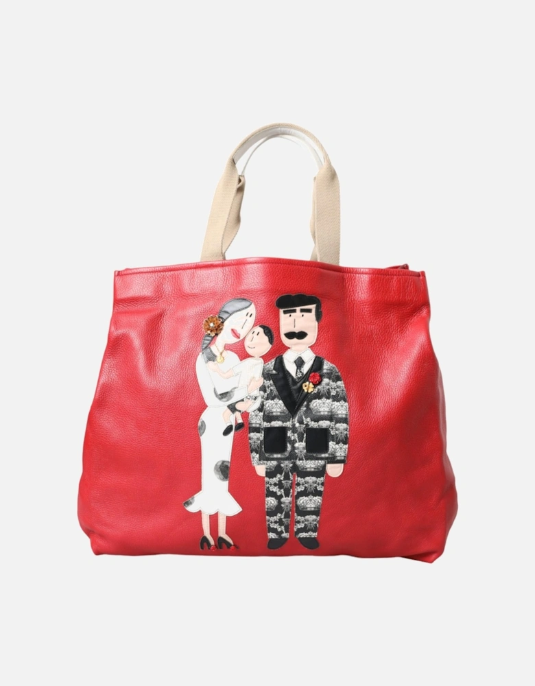 Red Leather Family Patch Tote Bag Women