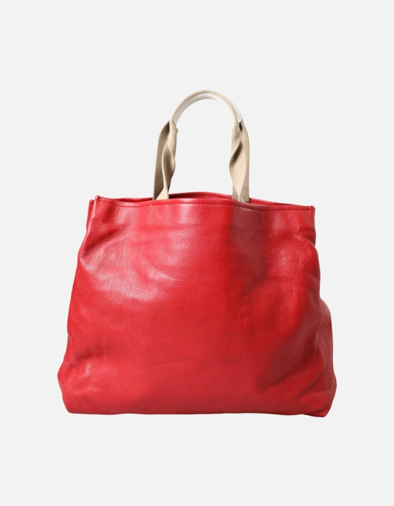 Red Leather Family Patch Tote Bag Women