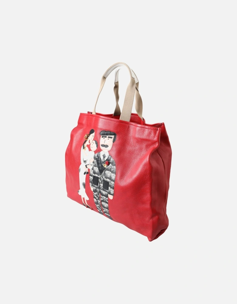 Red Leather Family Patch Tote Bag Women