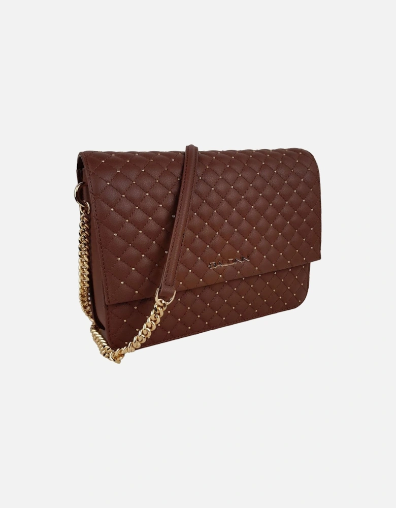 Quilted Calfskin Shoulder Bag with Studs and Chain Strap. Women -