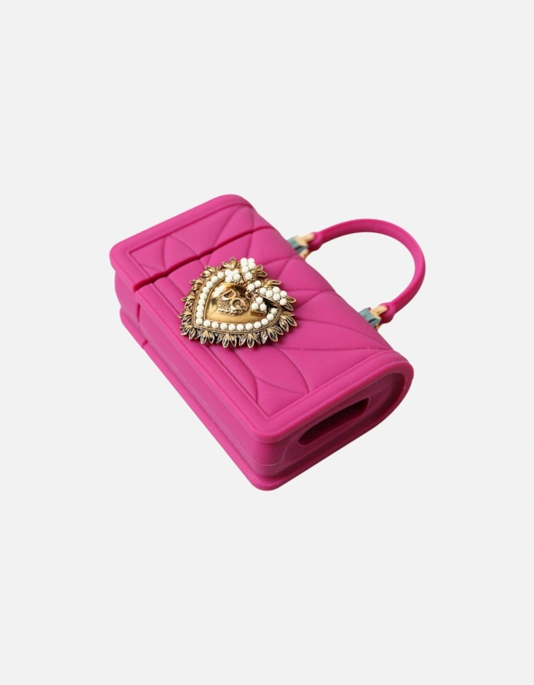 Quilted Effect Airpods Case with Chain Strap Women - Gold And Pink