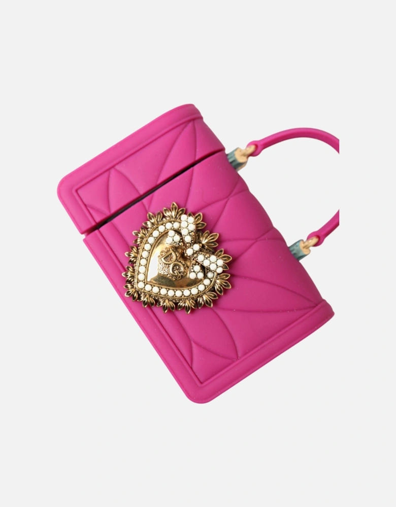 Quilted Effect Airpods Case with Chain Strap Women - Gold And Pink