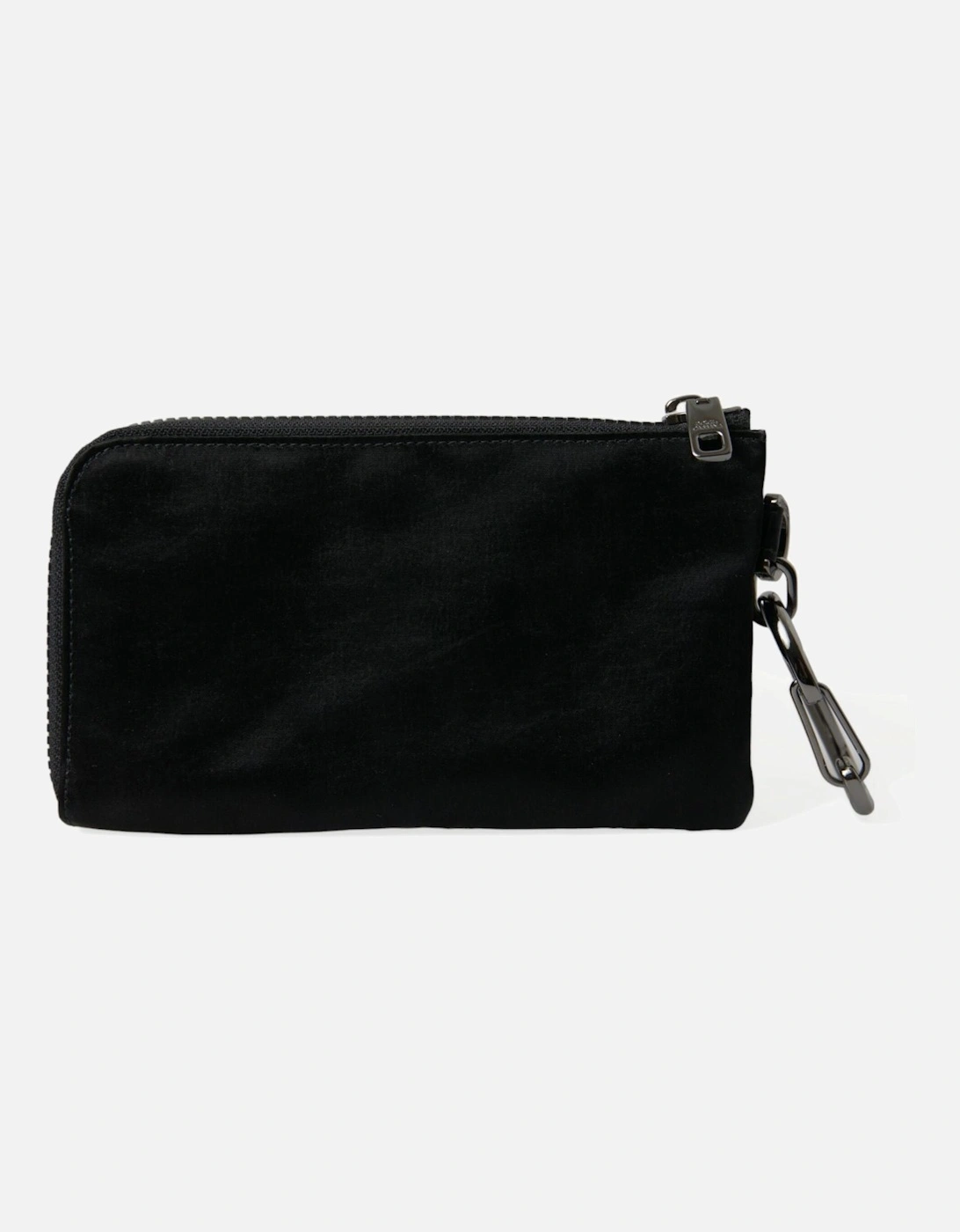 Black Nylon and Leather Pouch with Silver Plaque Detailing Women