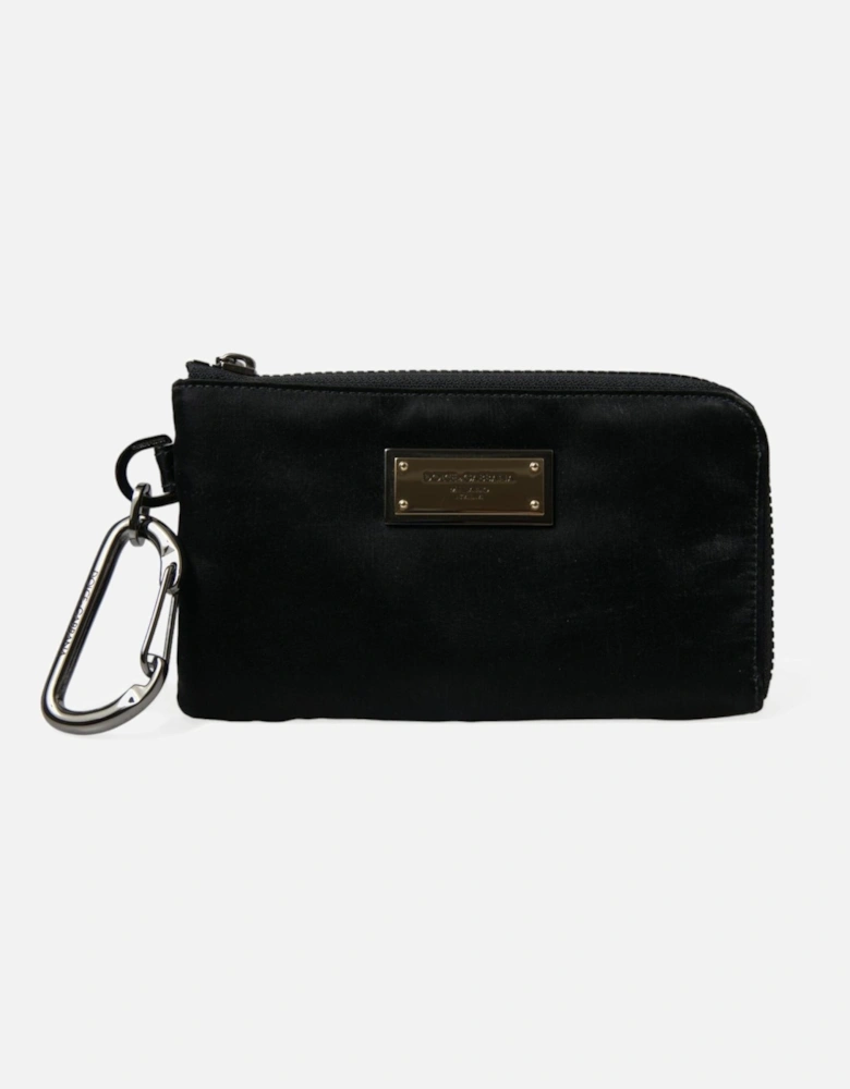 Black Nylon and Leather Pouch with Silver Plaque Detailing Women