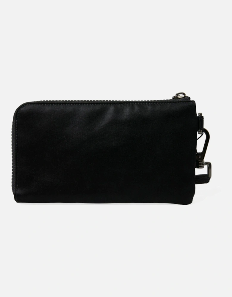 Grained Nylon Pouch with Metal Plaque Detailing Women - Black Clutch