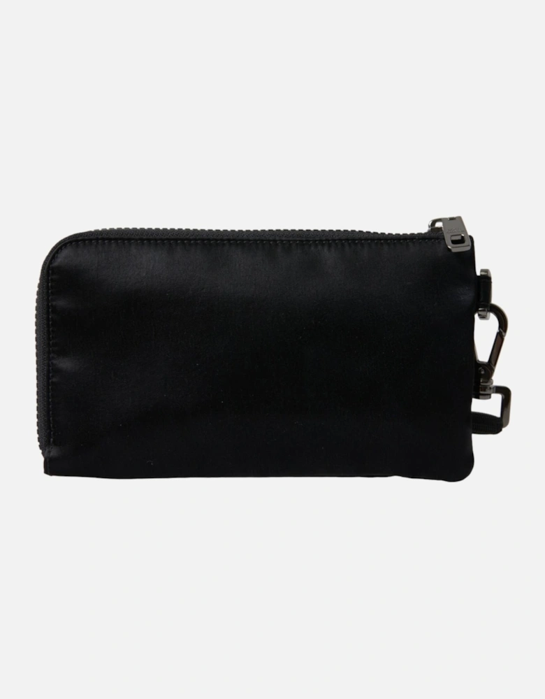 Stylish Grained Nylon Pouch with Alvanic Plaque Detail Women - Black