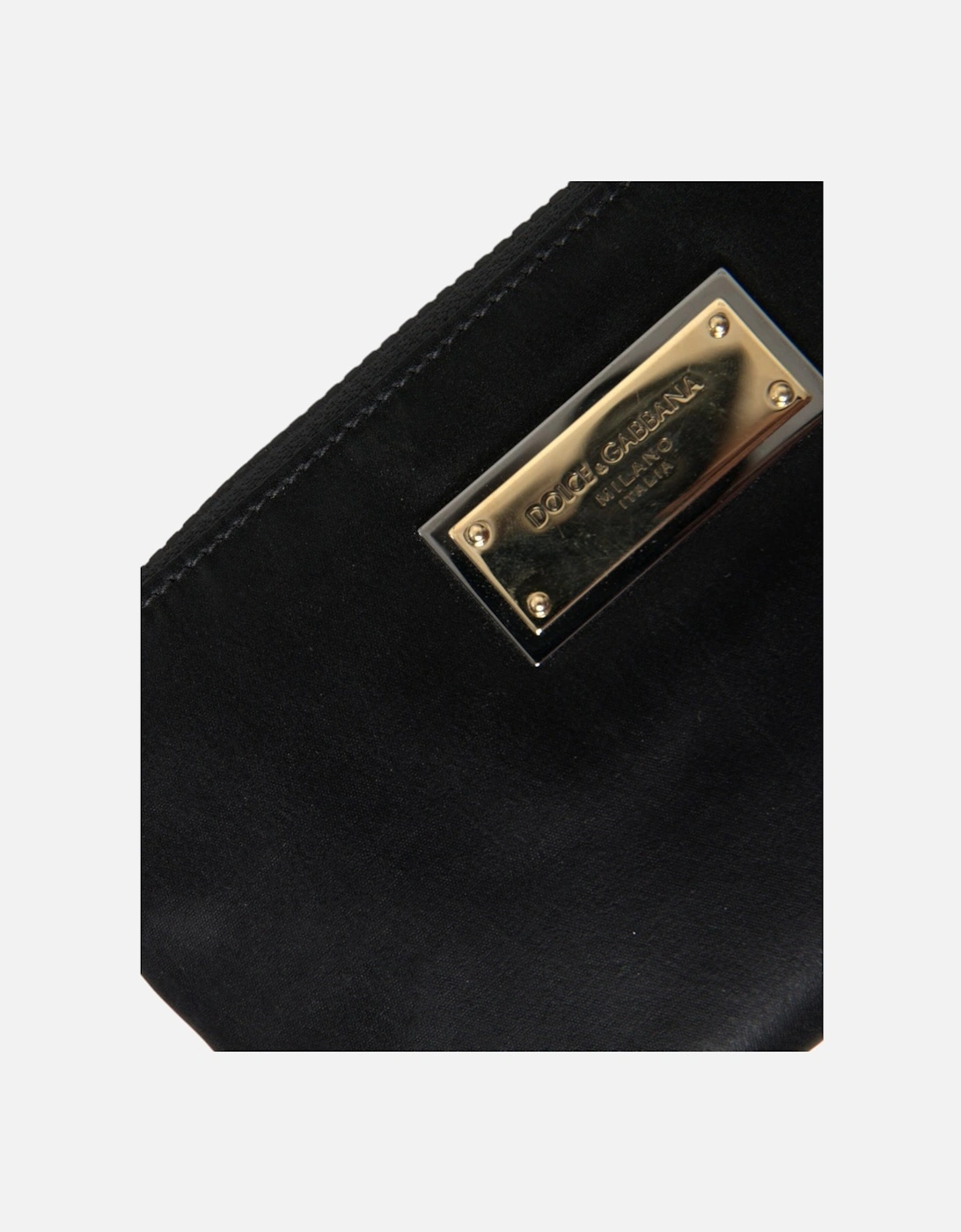 Stylish Grained Nylon Pouch with Alvanic Plaque Detail Women - Black