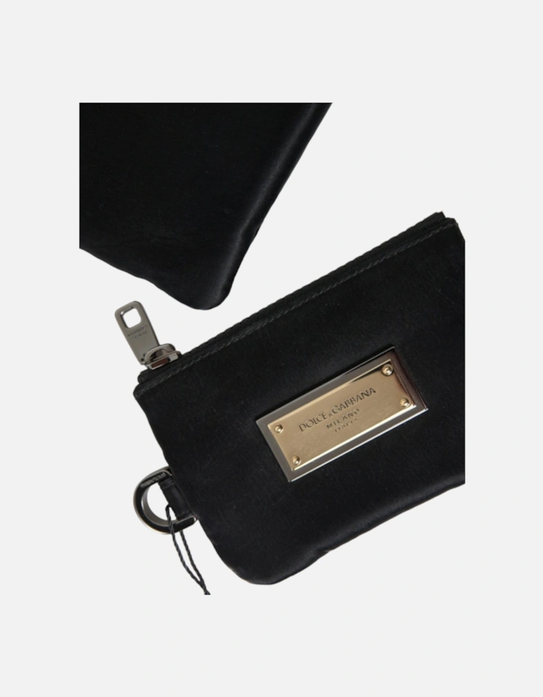 Stylish Grained Nylon Pouch with Alvanic Plaque Detail Women - Black