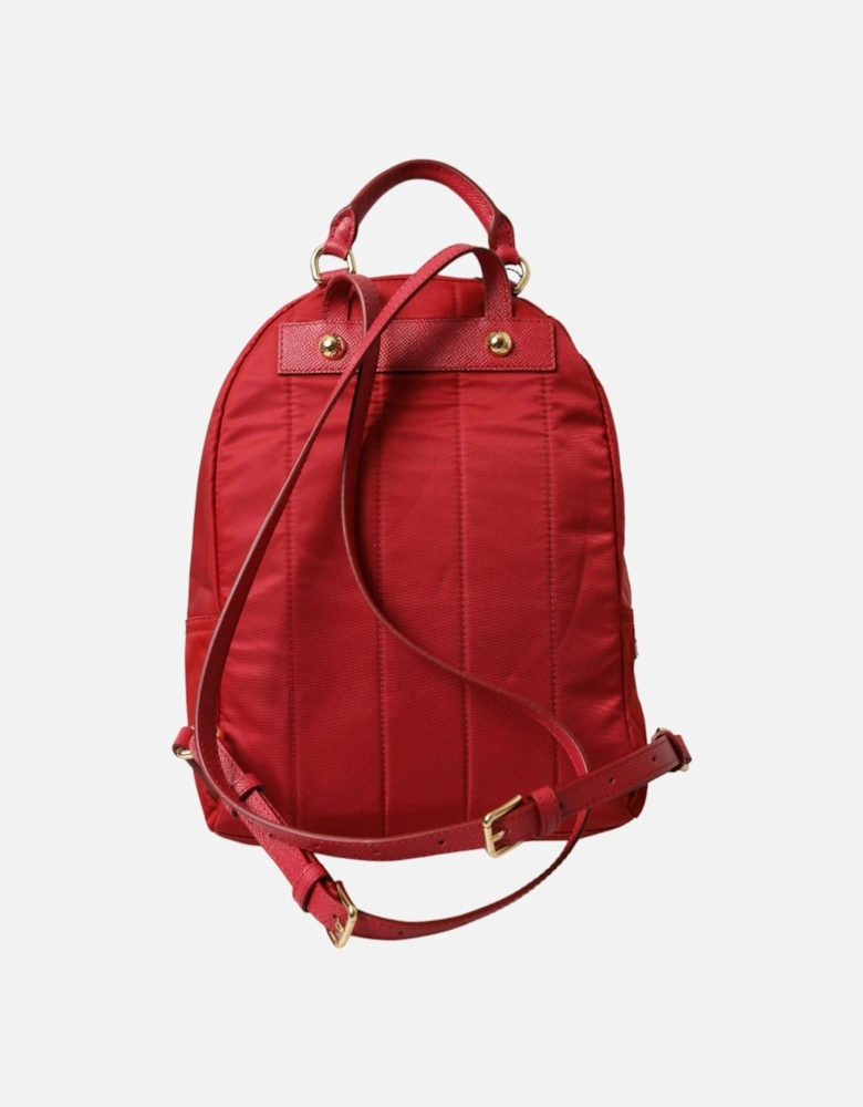 Embellished Nylon and Leather Backpack with Gold Detailing Women - Red