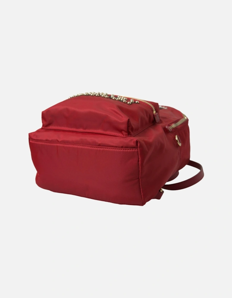 Embellished Nylon and Leather Backpack with Gold Detailing Women - Red