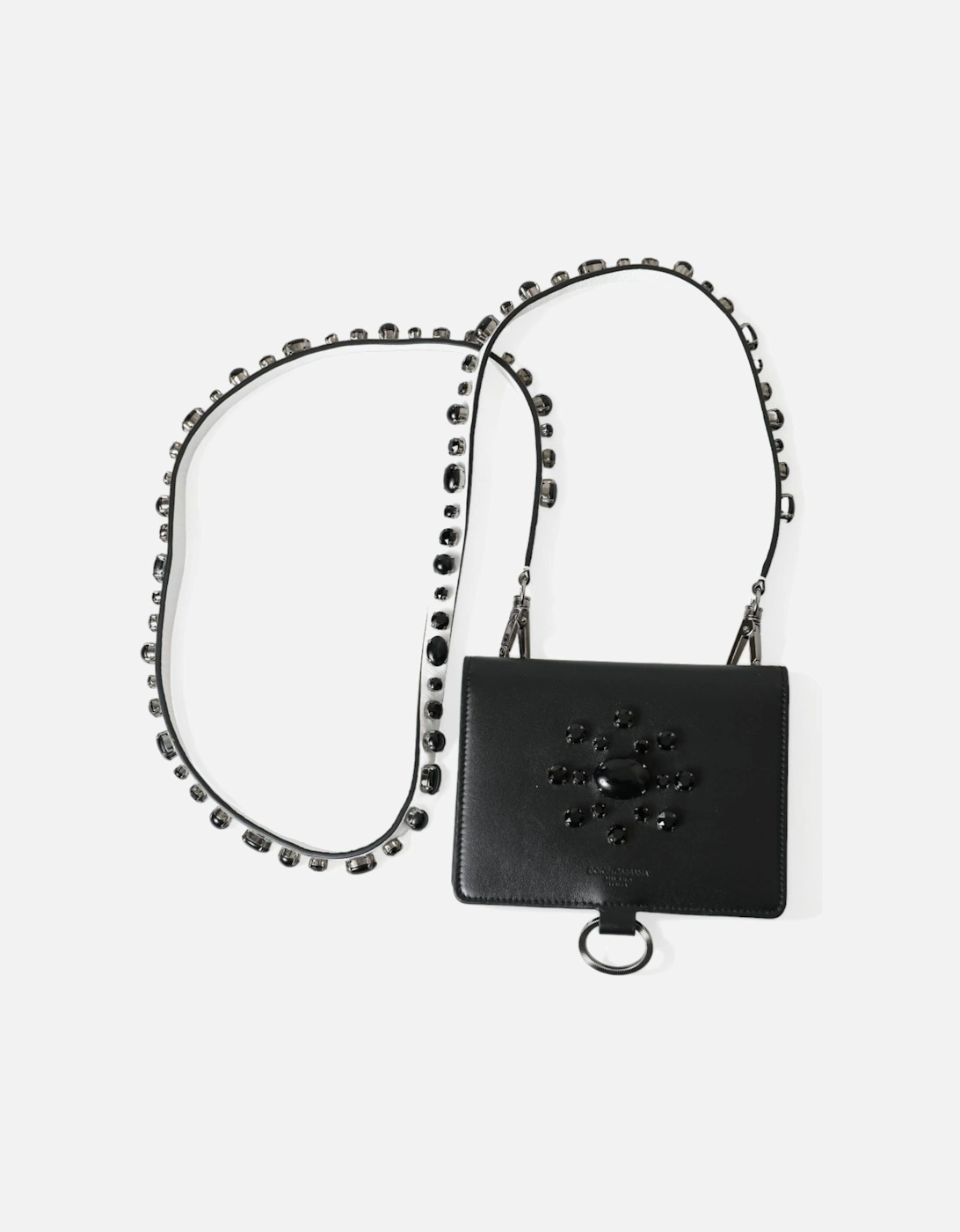 Crystal Embellished Black Leather Cardholder with Detachable Strap, 7 of 6