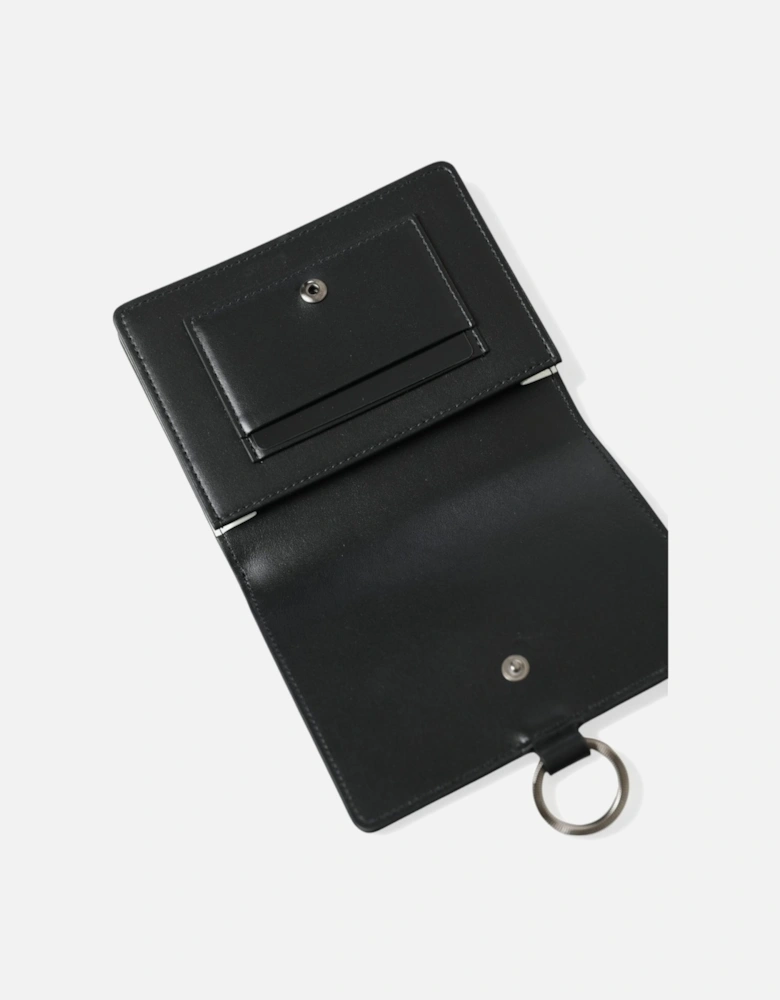 Crystal Embellished Black Leather Cardholder with Detachable Strap