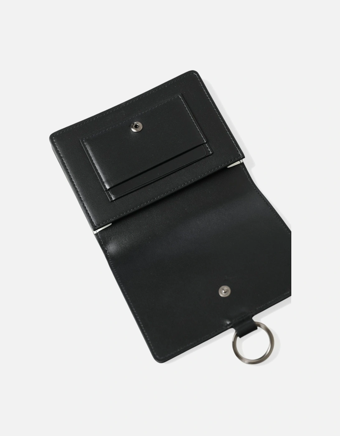 Crystal Embellished Black Leather Cardholder with Detachable Strap