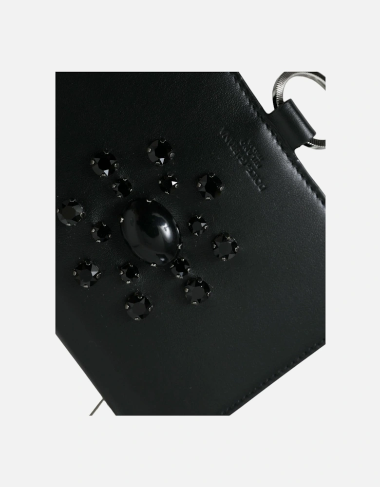 Crystal Embellished Calf Leather Cardholder with Detachable Strap