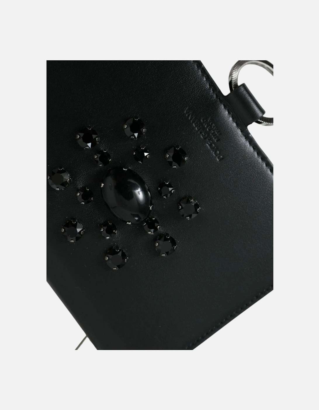 Crystal Embellished Calf Leather Cardholder with Detachable Strap