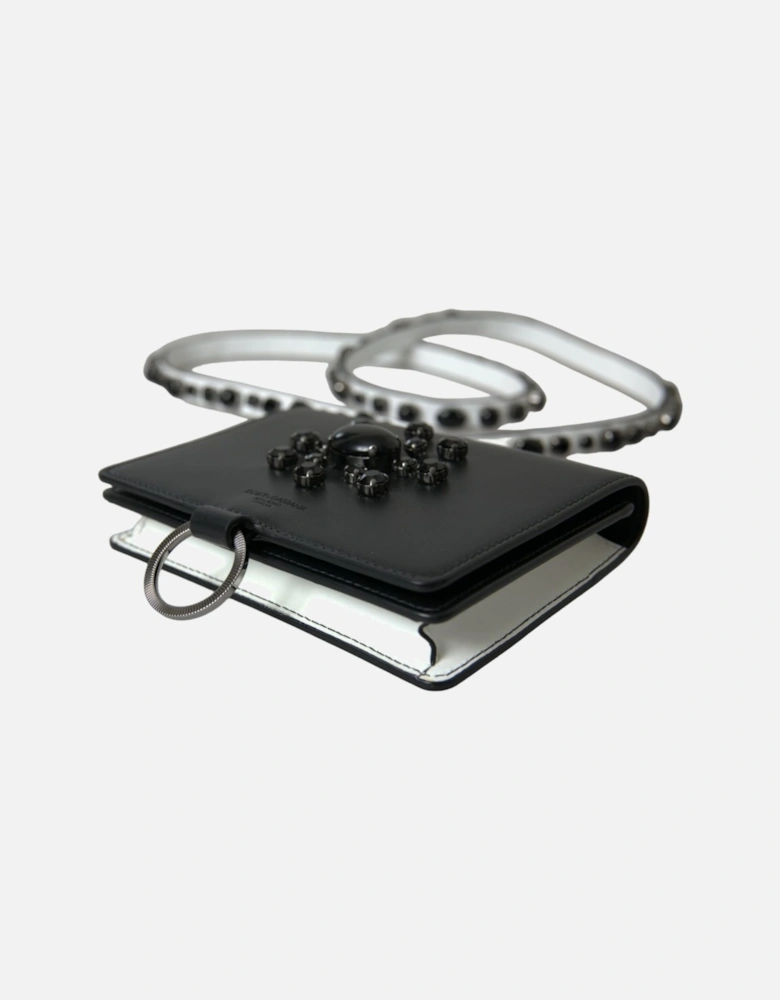 Crystal Embellished Calf Leather Cardholder with Detachable Strap