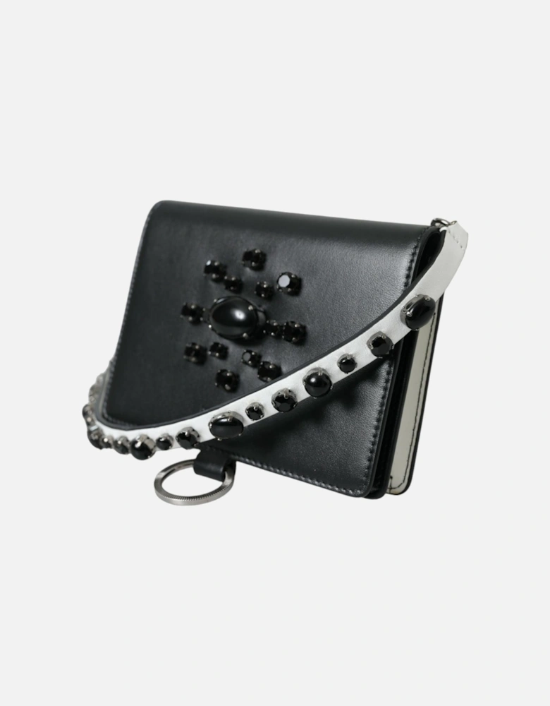 Crystal Embellished Calf Leather Cardholder with Detachable Strap