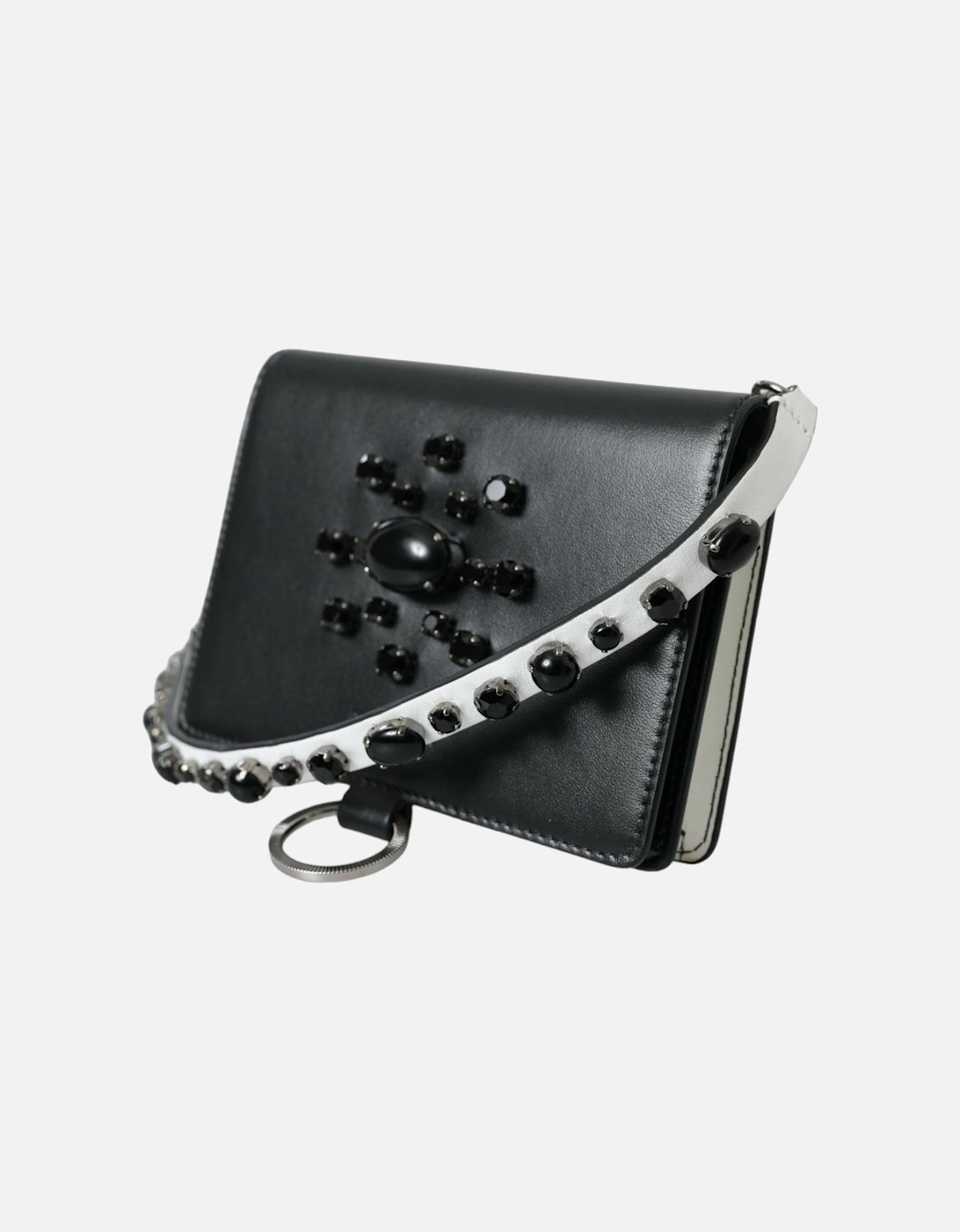 Crystal Embellished Calf Leather Cardholder with Detachable Strap