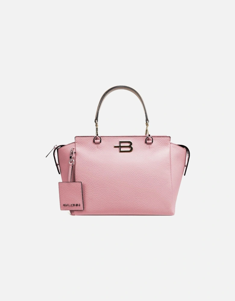 Pink Calfskin Handbag with Zip Closure and Removable Handles Women