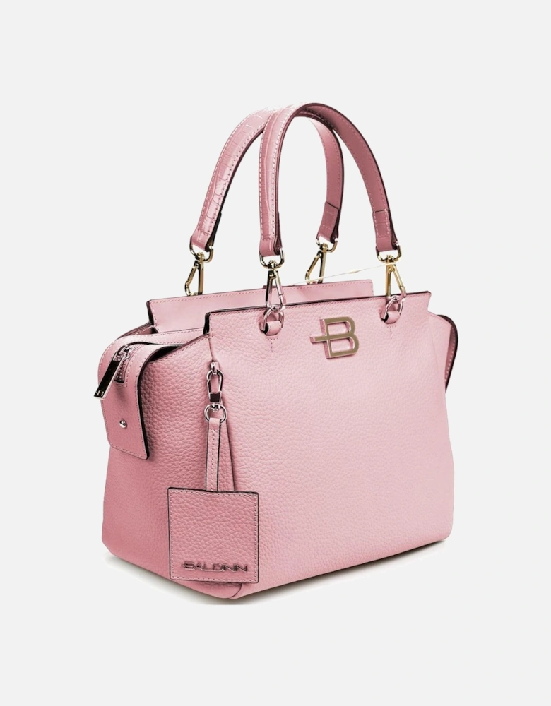 Pink Calfskin Handbag with Zip Closure and Removable Handles Women