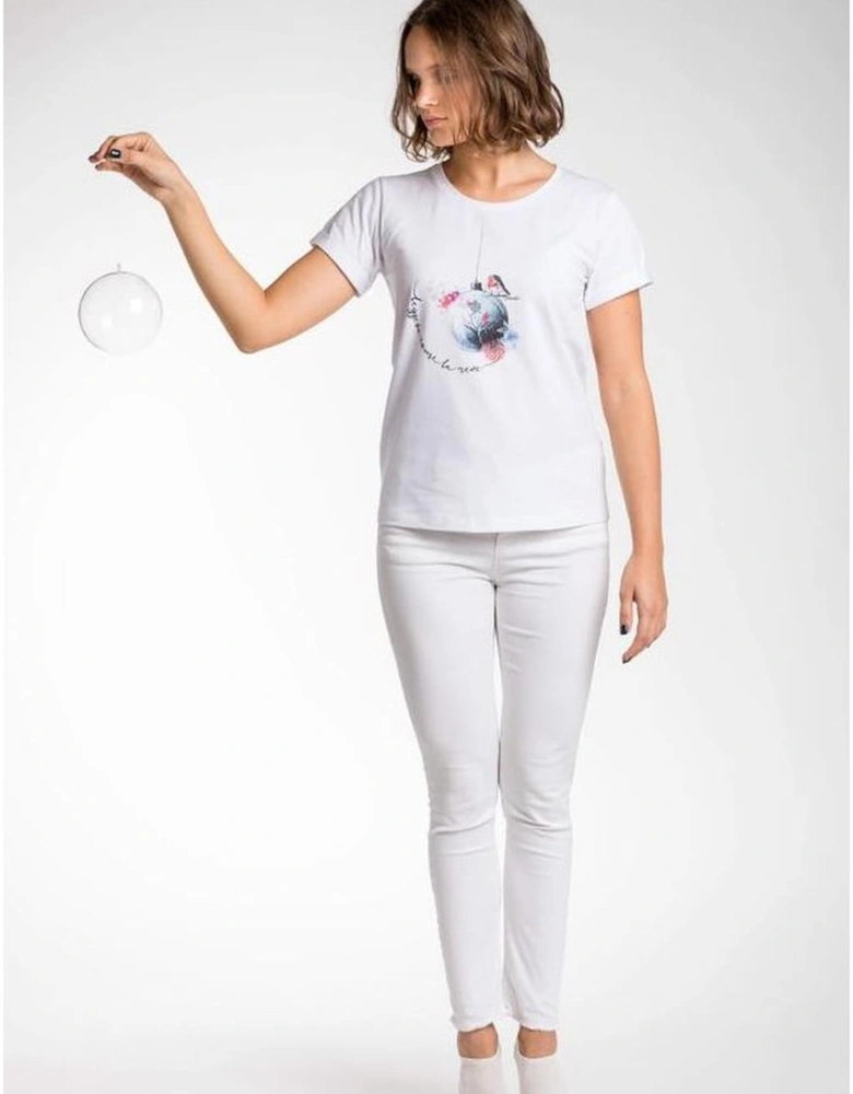Birds Globe TShirt Short Sleeve Relaxed Fit Women - White T-Shirts