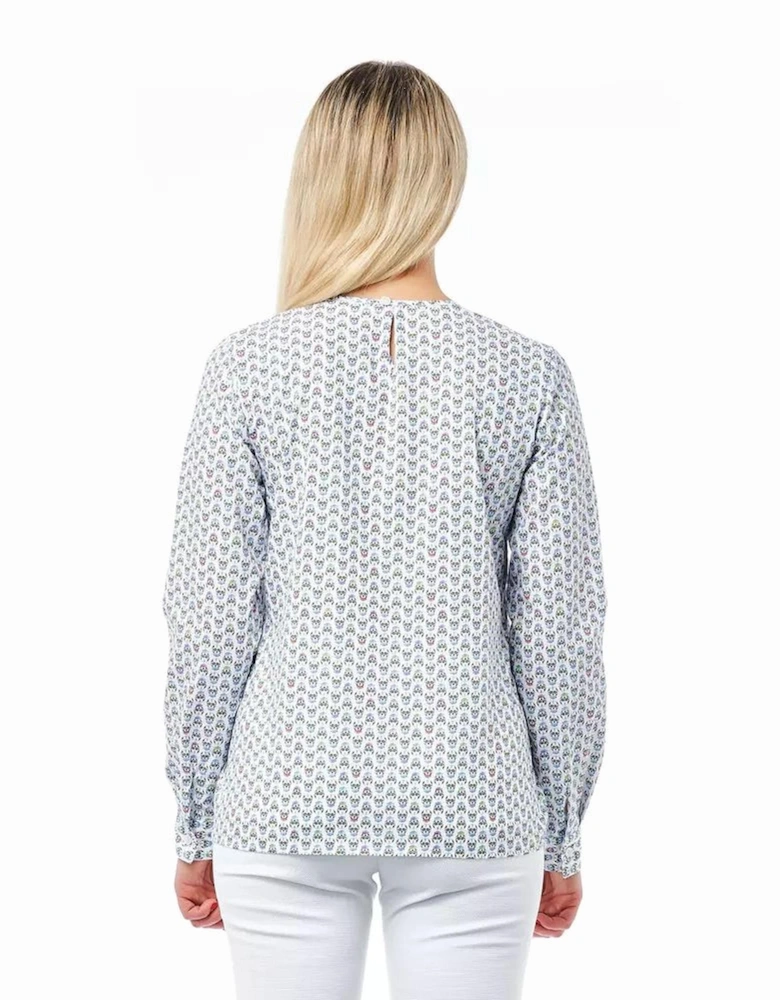 Printed Cotton Shirt Long Sleeve Blouse Women - White
