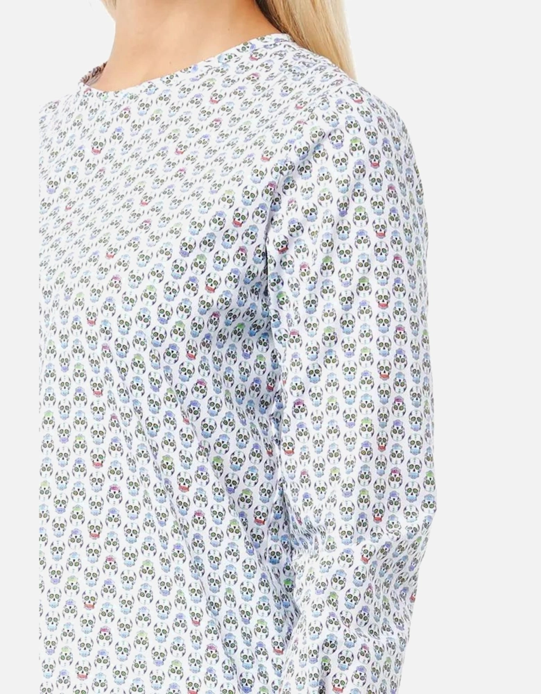Printed Cotton Shirt Long Sleeve Blouse Women - White