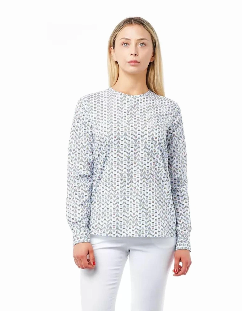 Printed Cotton Shirt Long Sleeve Blouse Women - White