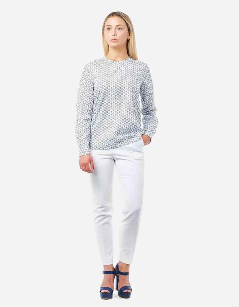 Printed Cotton Shirt Long Sleeve Blouse Women - White