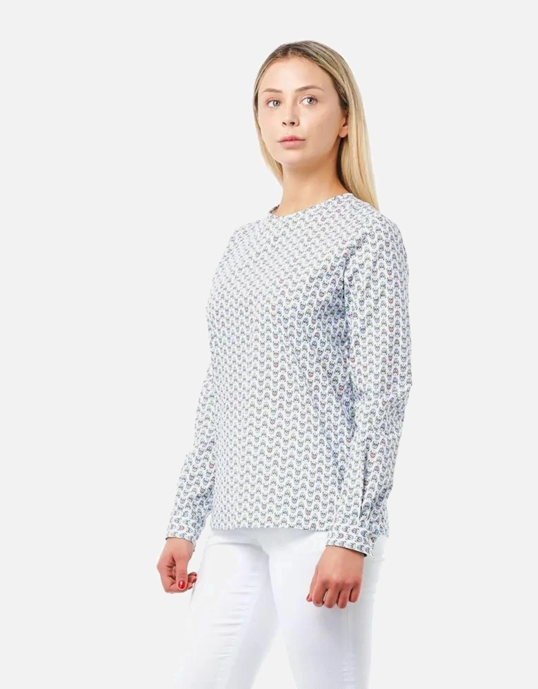 Printed Cotton Shirt Long Sleeve Blouse Women - White