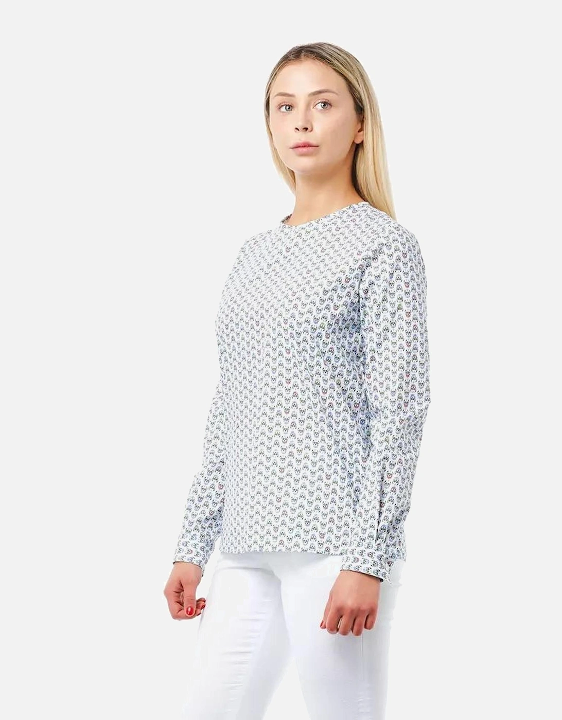Printed Cotton Shirt Long Sleeve Blouse Women - White
