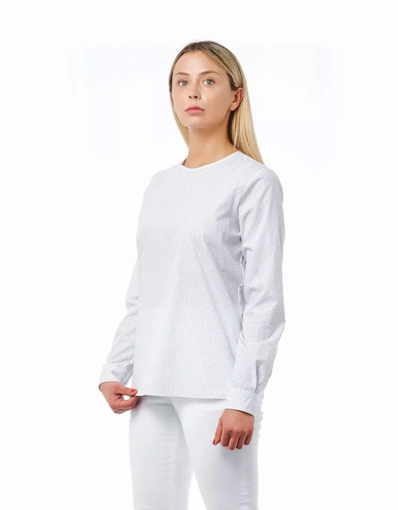 Long Sleeve Blouse White Dot Print Women Shirts