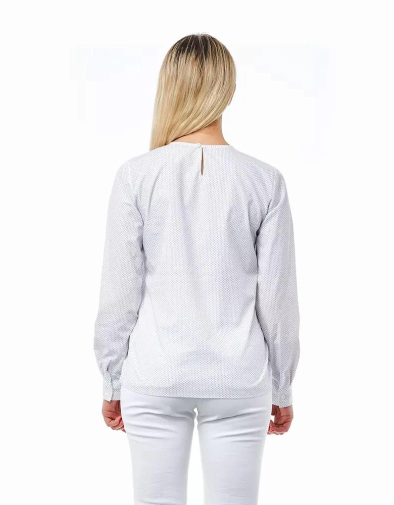 Long Sleeve Blouse White Dot Print Women Shirts