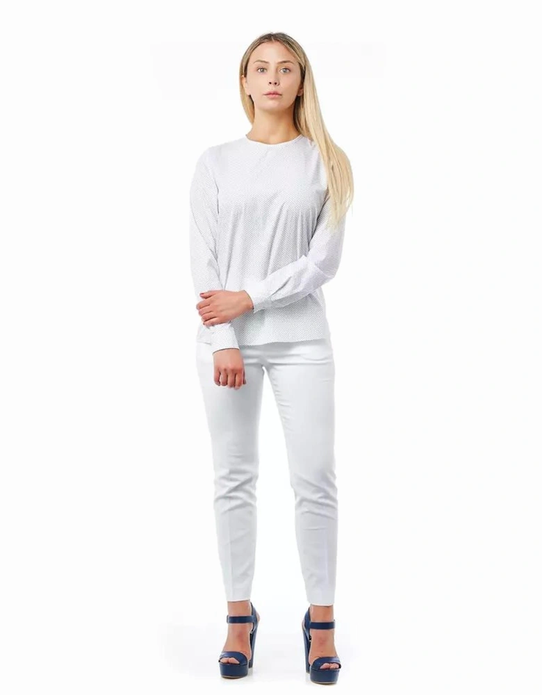 Long Sleeve Blouse White Dot Print Women Shirts