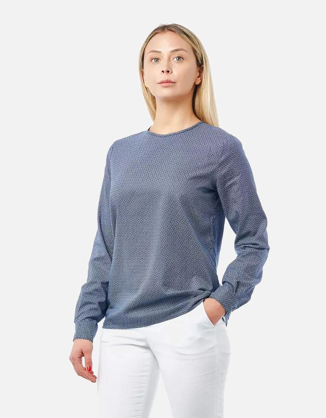 Long Sleeve Blouse AllOver Print Women - Blue Shirts